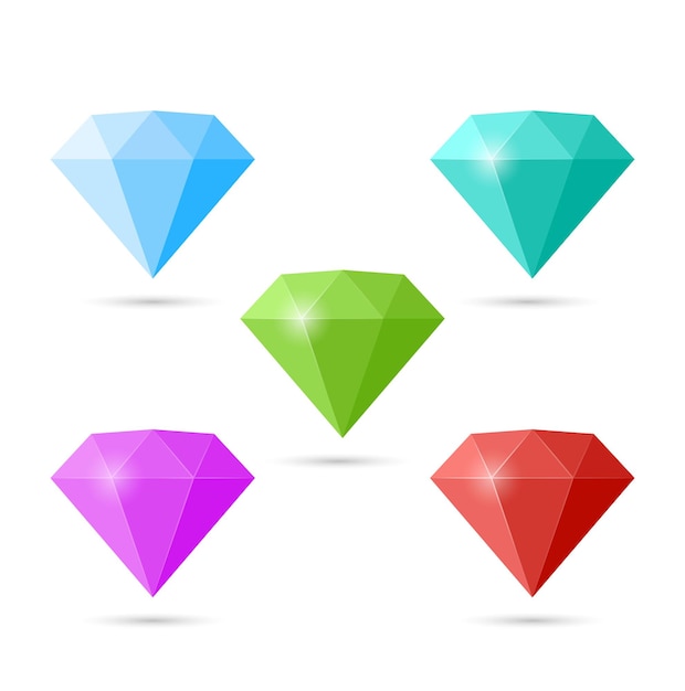 Conjunto de pedras de diamante cintilantes em várias cores simples e elegantes