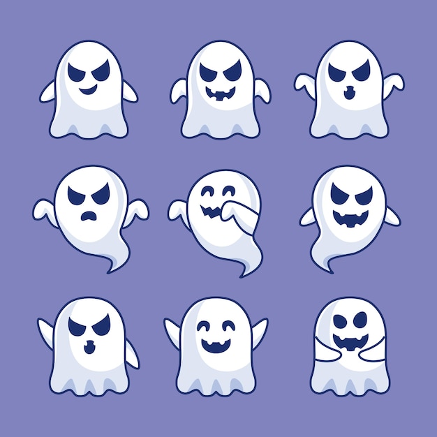 Conjunto de personagem de desenho animado de halloween fantasma fofo