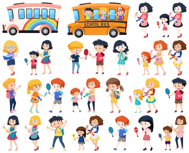 Conjunto de personagens de desenhos animados bonitos para crianças da escola