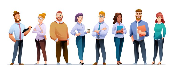 Vetor conjunto de personagens de desenhos animados da equipe de negócios