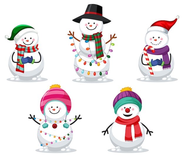 Conjunto de personagens de desenhos animados de boneco de neve de natal