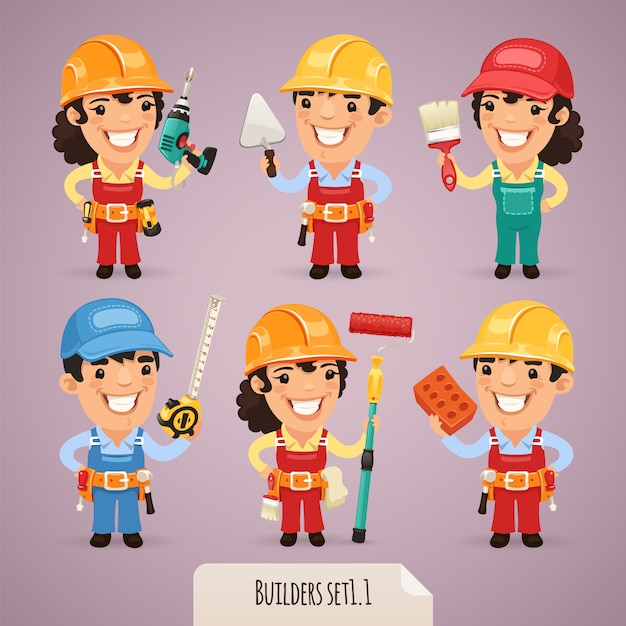 Conjunto de personagens de desenhos animados de construtores