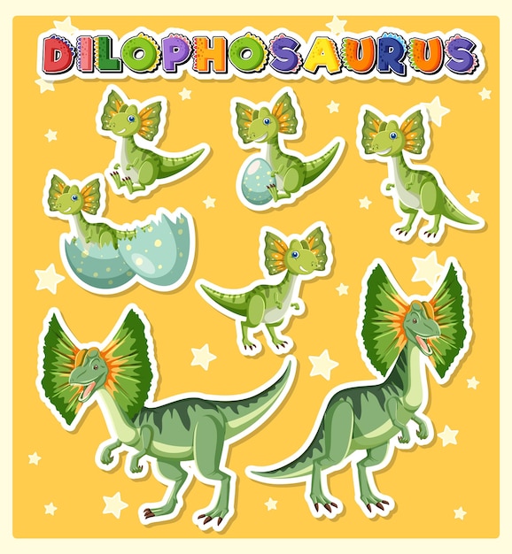 Conjunto de personagens de desenhos animados de dinossauros de dilofossauro fofos