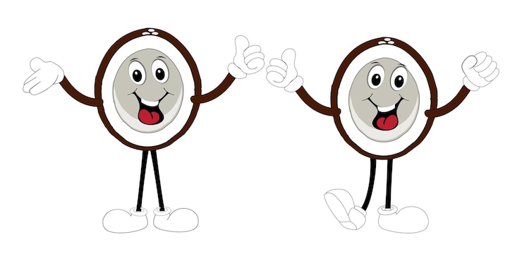 Vetor conjunto de personagens de desenhos animados de frutas de coco verdes mascote posa com expressão de sorriso