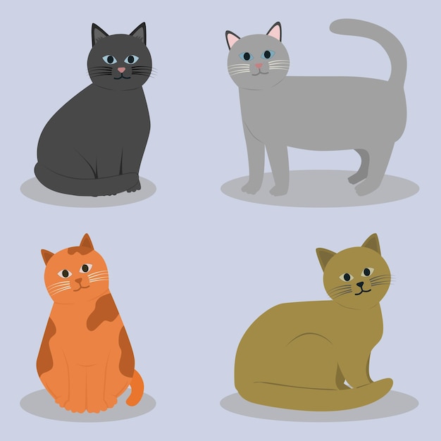 Vetor conjunto de personagens de desenhos animados de gato fofo