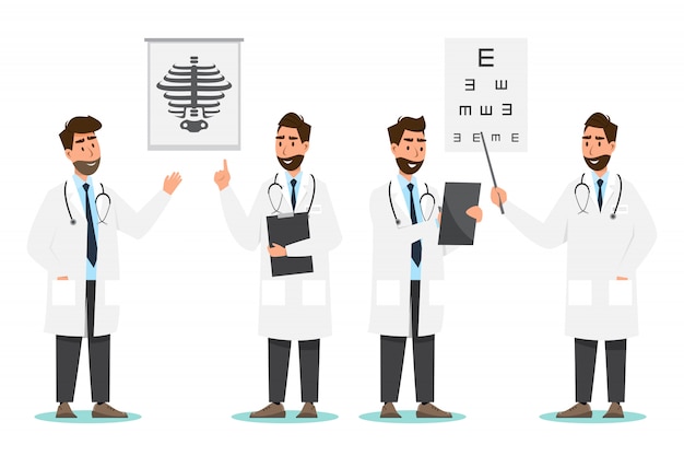 Conjunto de personagens de desenhos animados de médico. conceito de equipe de equipe médica no hospital