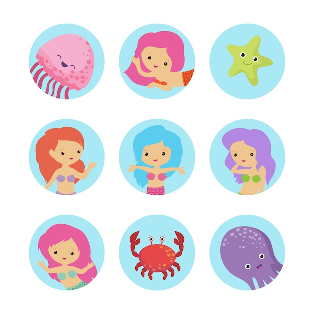 Conjunto de personagens de desenhos animados de sealife