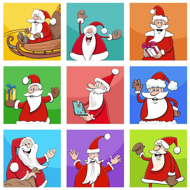 Conjunto de personagens de desenhos animados do papai noel na época do natal