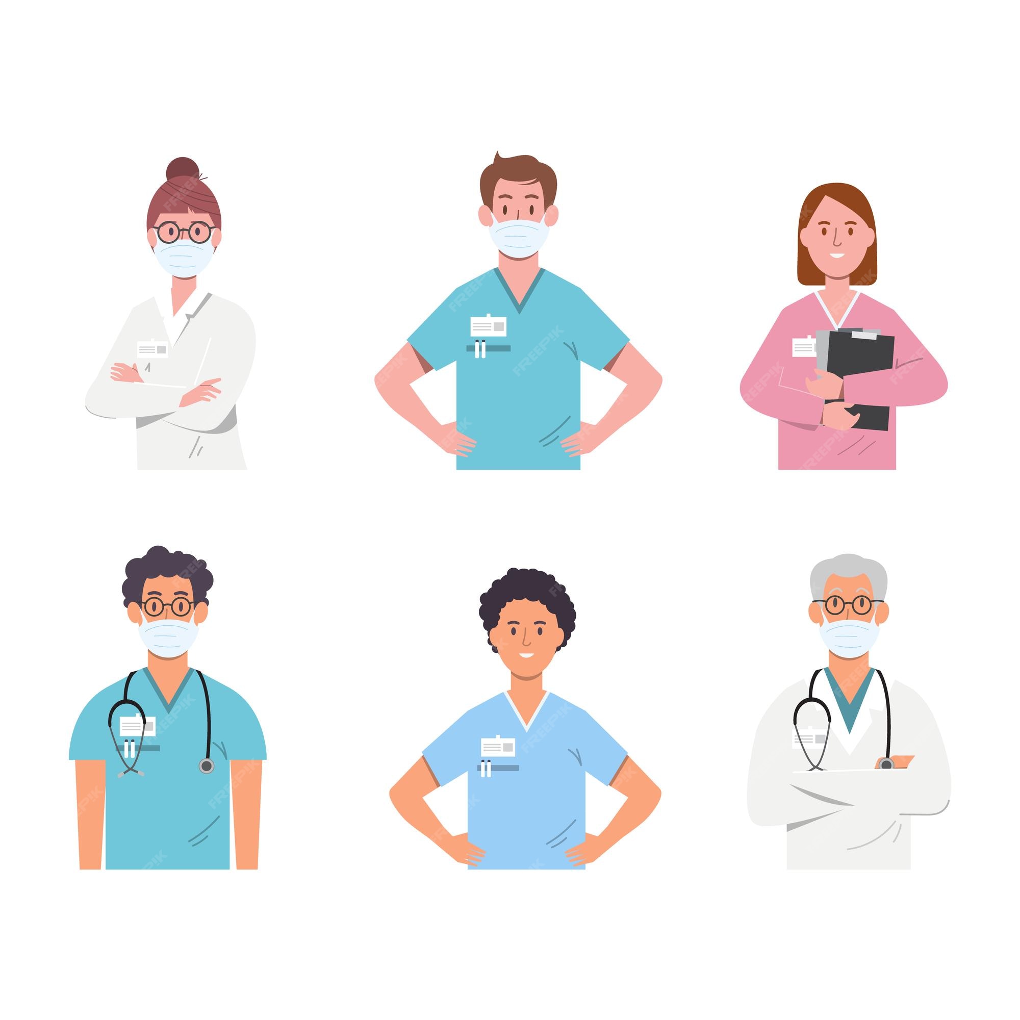 Conjunto de personagens de desenhos animados de médico, conceito de equipe  médica no hospital