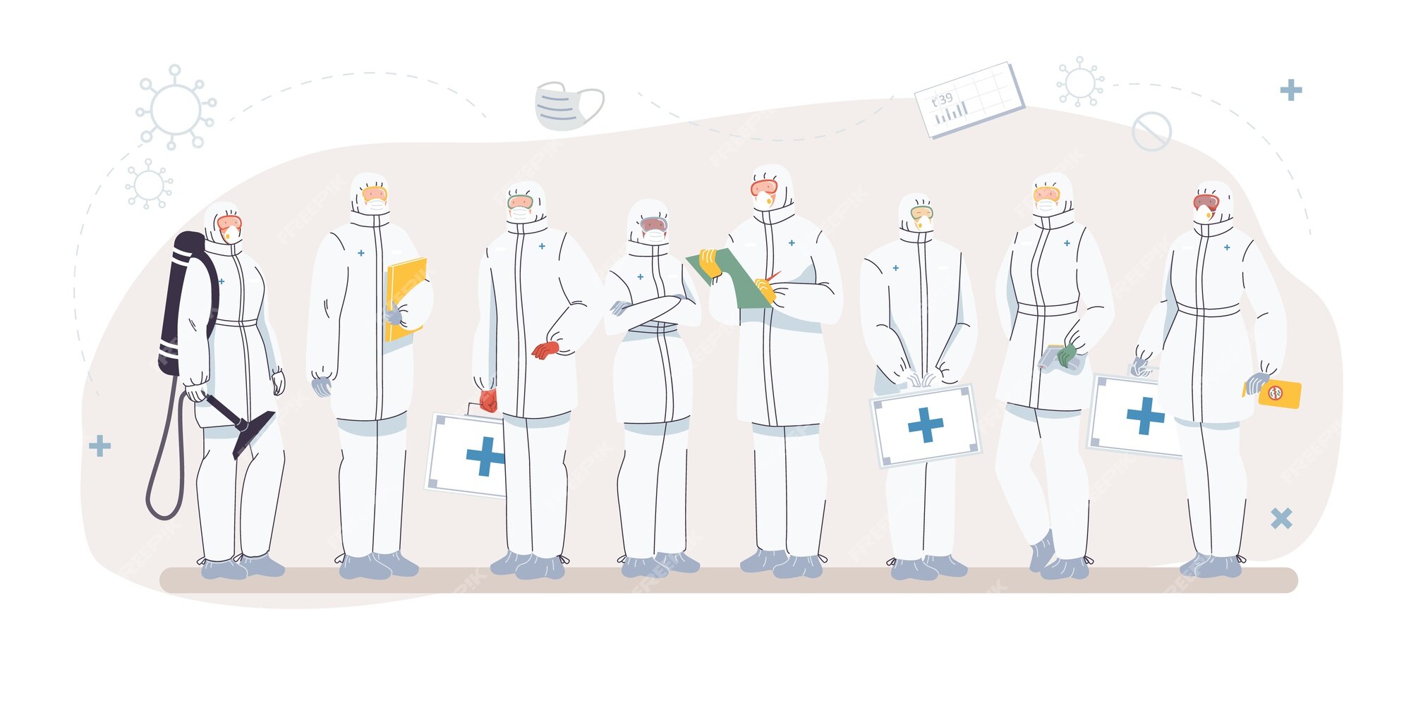 Conjunto De Personagens De Médicos Planas De Desenho Vetorial No Trabalho  Enfermeiros Em Uniforme, Casacos De Laboratório Com Equipe Médica De  Dispositivos Médicos, Várias Poses E Pessoas, Conceito De Tratamento E  Terapia