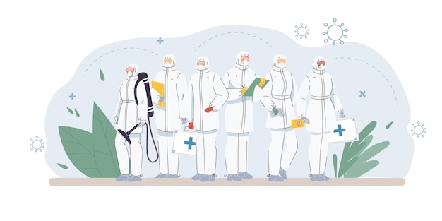 Conjunto de personagens de desenhos animados planos de médicos e enfermeiras em ilustração uniforme
