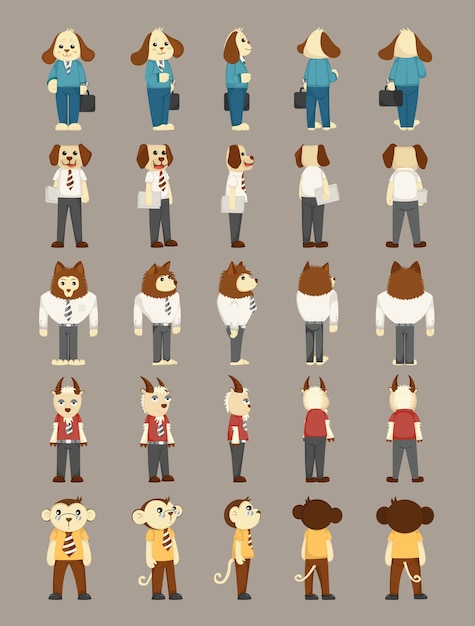 Conjunto de personagens de fantasia de homem de negócios de animais