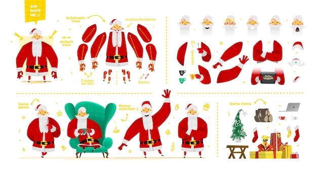 Conjunto de personagens de papai noel para animação e motion design