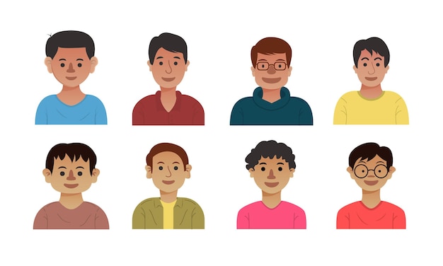 Conjunto de personagens de personagens de pessoas com cara de sorriso