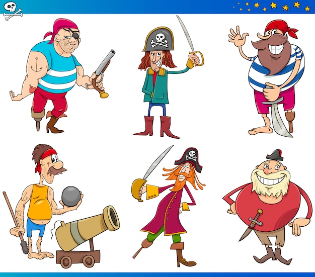 Conjunto de personagens de personagens de piratas