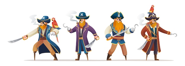 Conjunto de personagens de piratas segurando uma espada