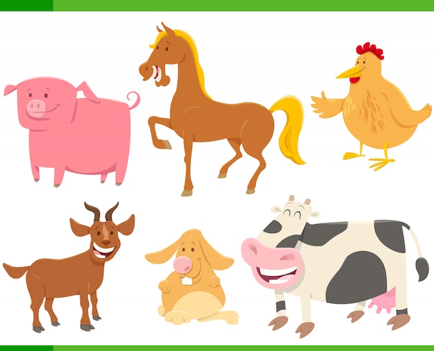 Conjunto de personagens engraçados de animais de fazenda
