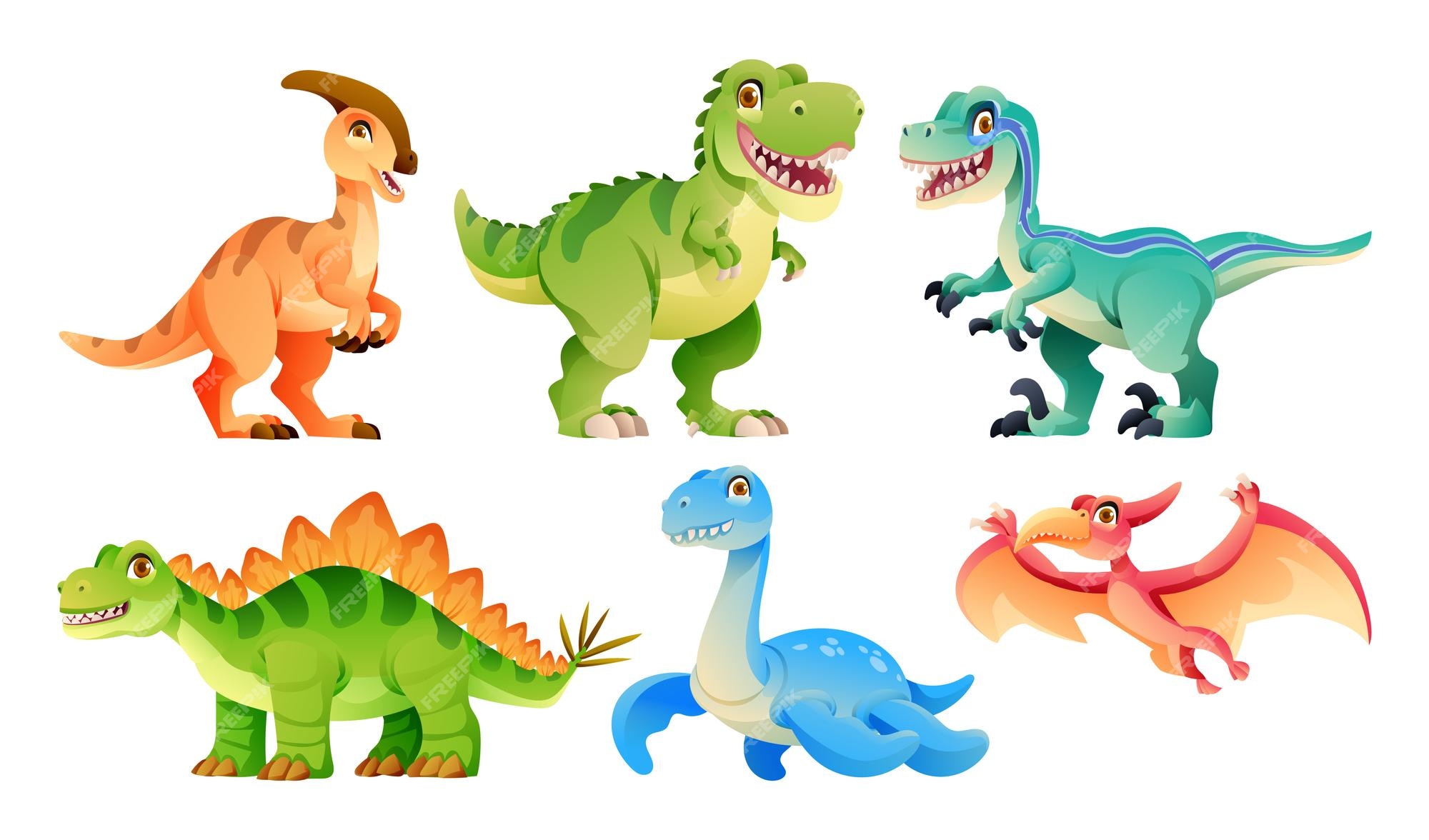 Conjunto Dinossauro Verde Desenho Animado Personagem Ilustração imagem  vetorial de interactimages© 489338542