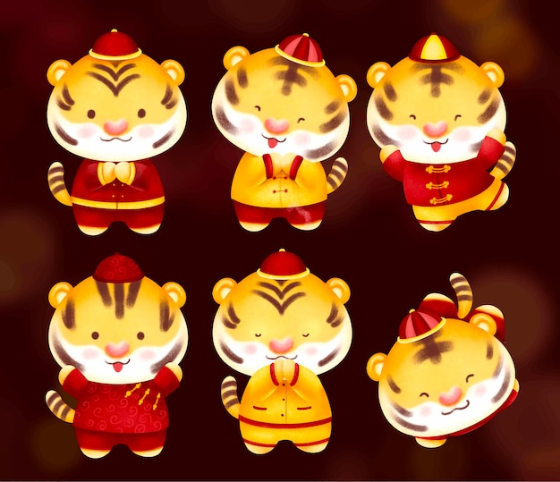 Conjunto de personagens tigre do ano novo chinês de 2022