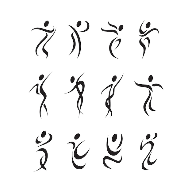 Conjunto de pessoas abstratas dançando ícone modelo de logotipo ilustração vetorial