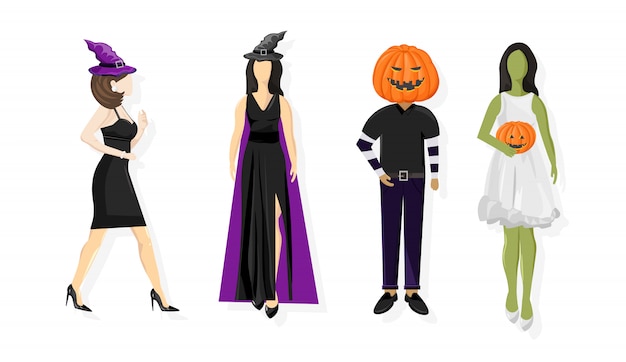 Vetor conjunto de pessoas com roupa de halloween