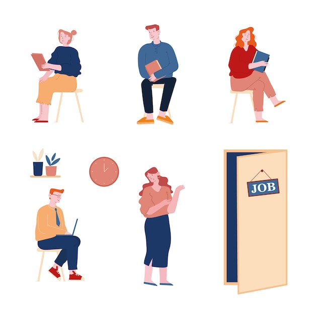 conjunto de pessoas que os candidatos aguardam entrevista de emprego