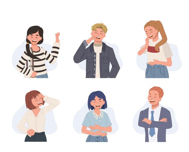 Conjunto de pessoas se divertindo e sorrindo rindo juntos ilustração vetorial