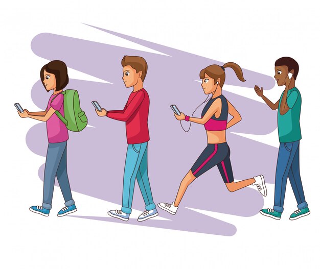 Conjunto de pessoas usando smartphone