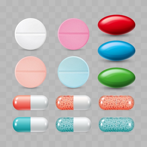 Conjunto de pílulas coloridas cor grupo de medicamentos