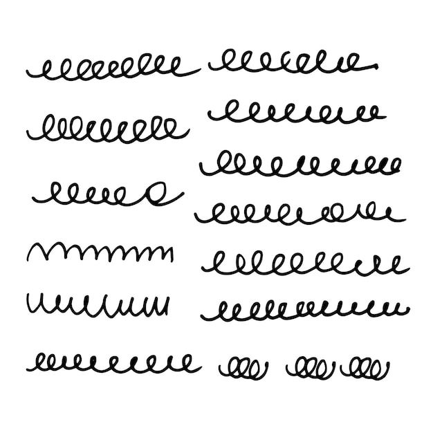 Vetor conjunto de pincéis de caneta artística coleção de rabiscos de linhas vetoriais de grunge traços de canetas linhas horizontais onduladas