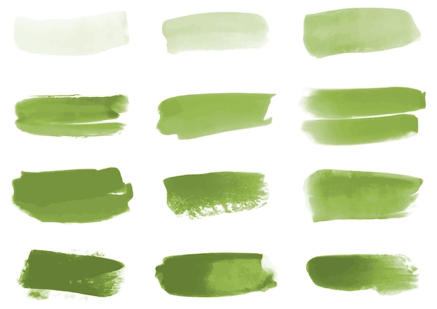 Conjunto de pincelada verde aquarela