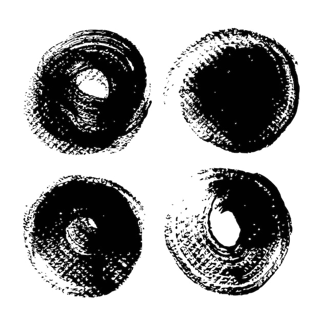 Conjunto de pinceladas de tinta texturizada redondas pretas abstratas isoladas em fundo branco