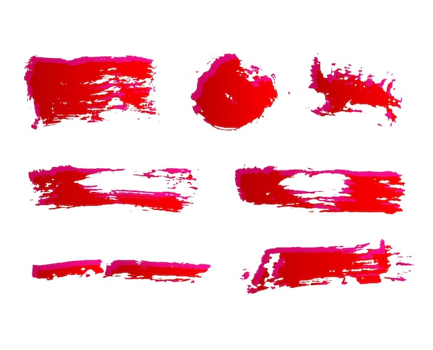 Conjunto de pinceladas de tinta vermelha pintadas à mão pinceladas vetoriais de grunge