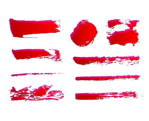 Conjunto de pinceladas de tinta vermelha pintadas à mão pinceladas vetoriais de grunge