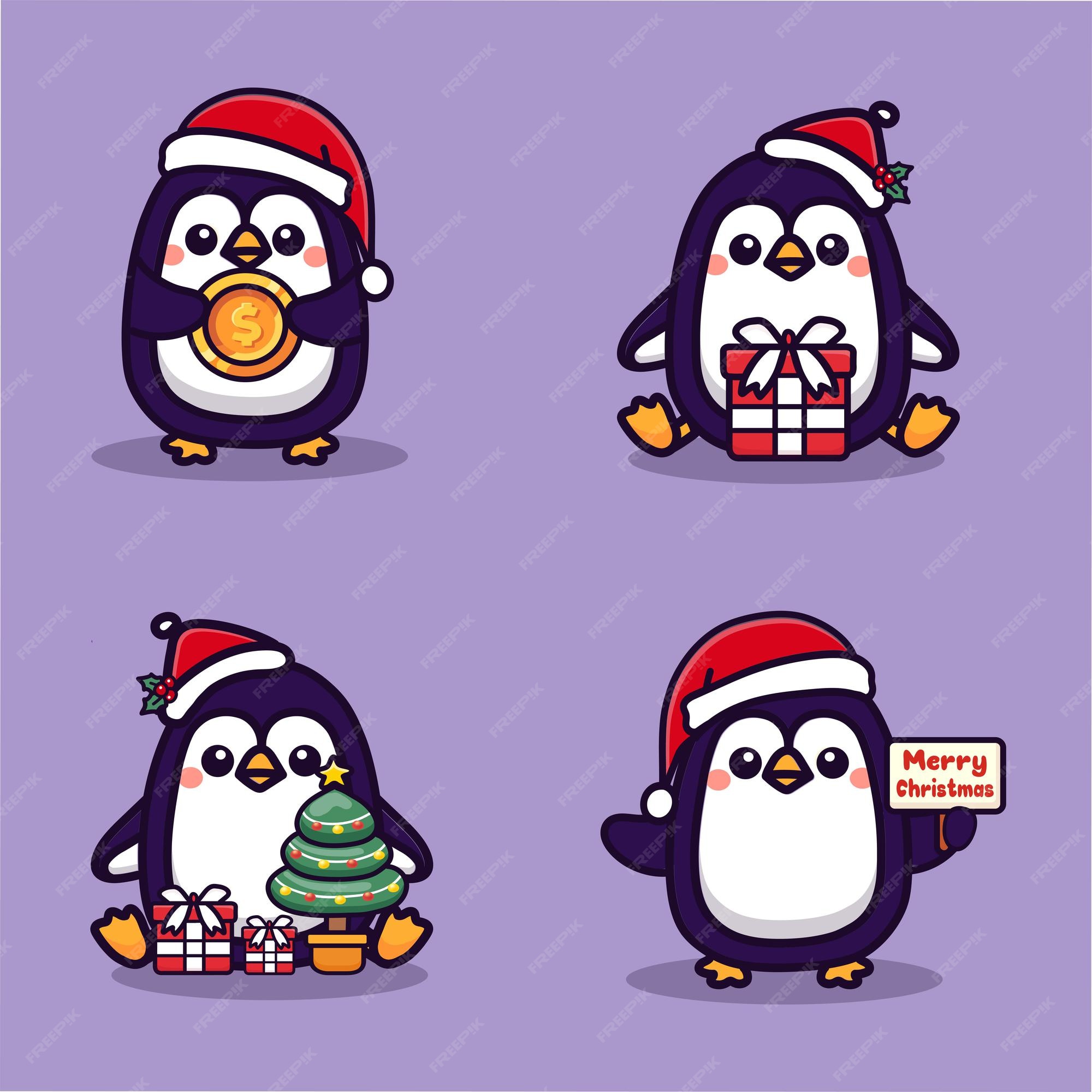 páginas para colorir de pinguins de natal kawaii fofos 4511369 Vetor no  Vecteezy