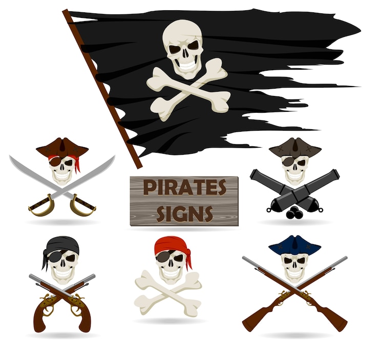 Vetor conjunto de piratas isolado em fundo branco
