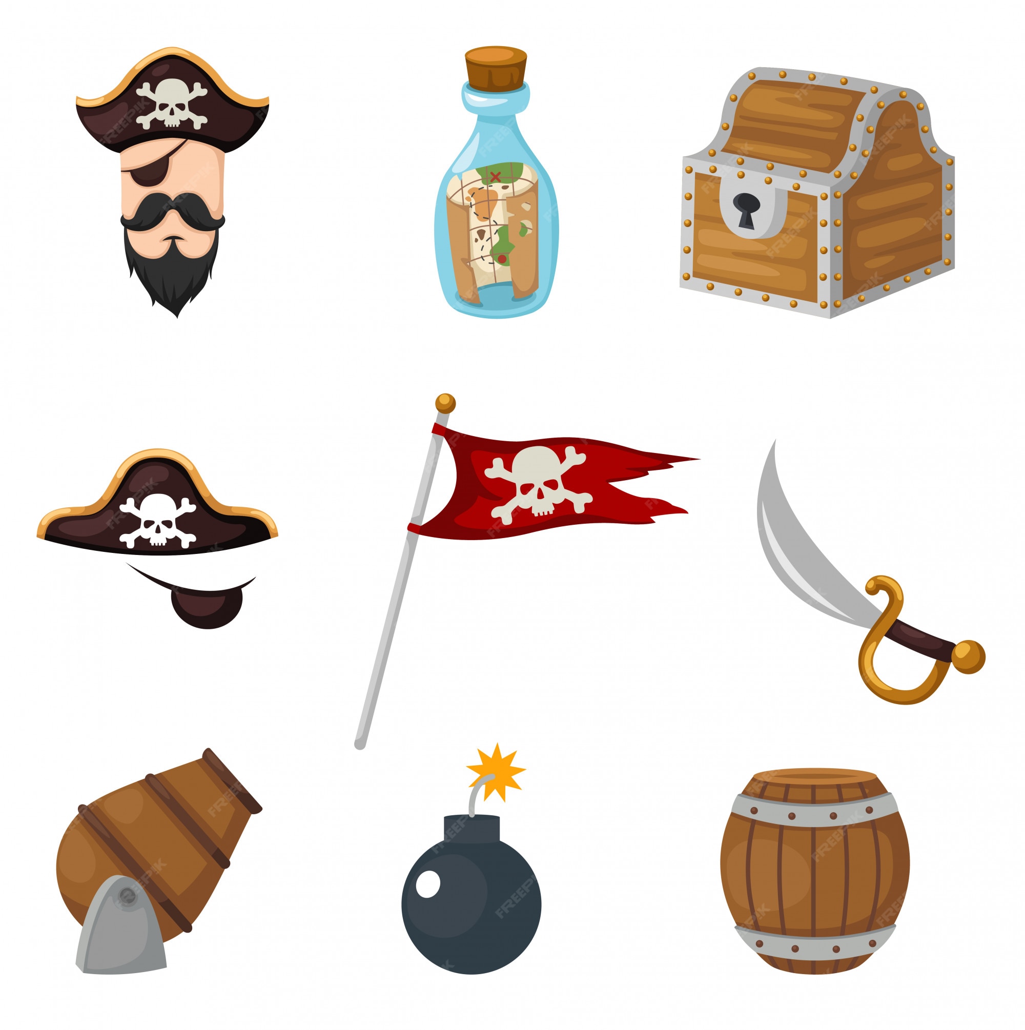 Vetores de Conjunto De Elementos De Jogo Pirata Piratas Masculinas Canhão  Navio Ilustração De Vetores Ativos De Interface Do Usuário Para Aplicativos  Móveis Ou Jogos De Vídeo Sobre Um Fundo Branco e