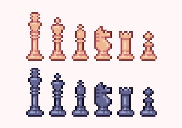 Conjunto de pixel art de figuras de xadrez. sprite de 8 bits da coleção chessmen.