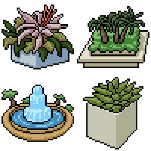 Conjunto de pixel art isolado pequeno jardim