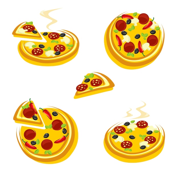 conjunto de pizza ícone de coleção vetor de pizza