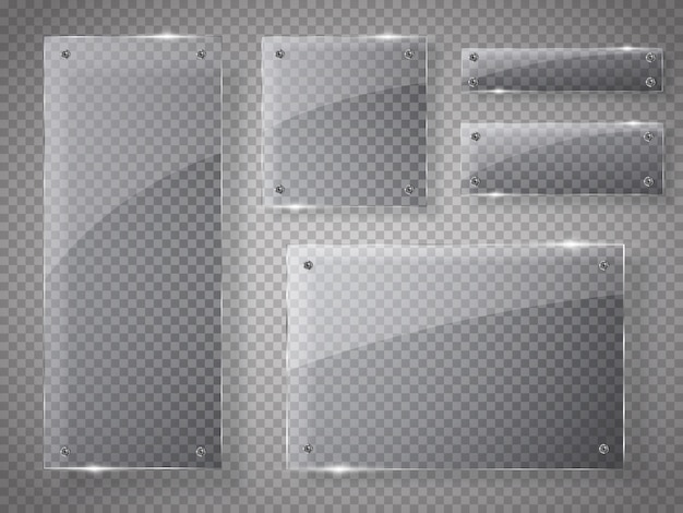 Conjunto de placas de vidro. banners de vidro transparente.