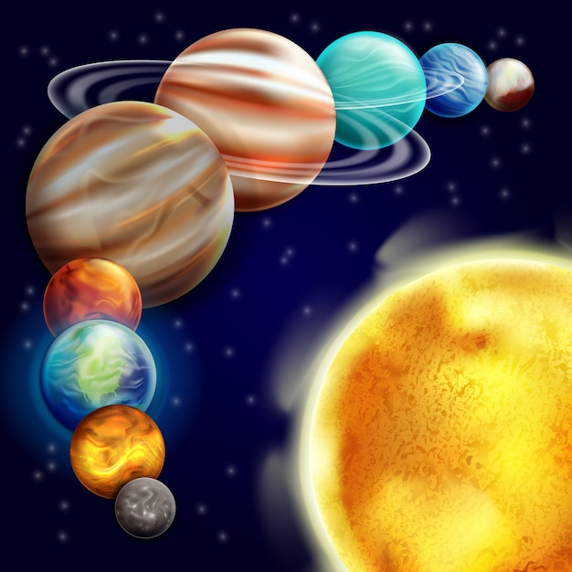 Conjunto de planetas ao redor do sol