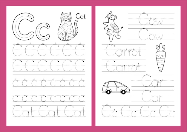 Conjunto de planilhas de prática de rastreamento da letra c