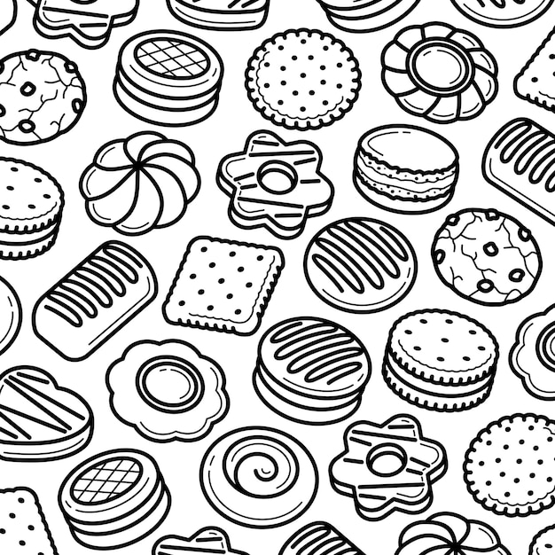 Conjunto de plano de fundo padrão de cookies. biscoitos de ícone de coleção. ilustração vetorial