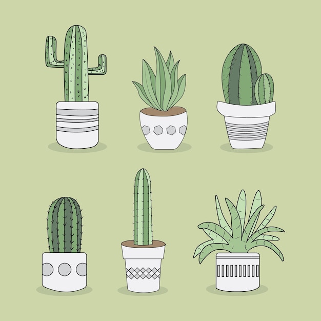 Conjunto de plantas de cactos bonitos dos desenhos animados