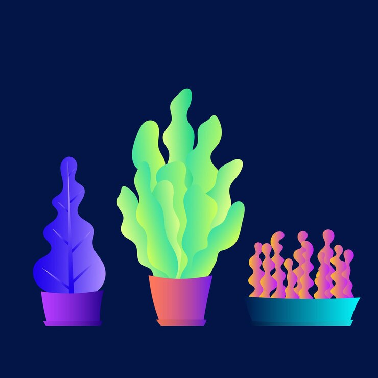 Vetor conjunto de plantas planas plantas de interior vasos de flores folhas folhagem coleção de vetores da moda coleção de plantas isolada em branco design plano cores gradientes ao ar livre tropical