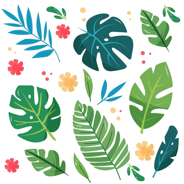 Conjunto de plantas tropicais em fundo branco