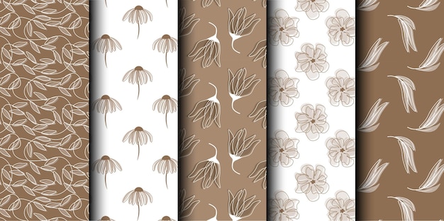 Conjunto de plantas vector sem costura padrões flores e folhas padrões para produtos de beleza papel de parede
