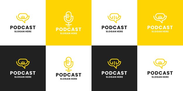 Conjunto de podcast combinado com design de logotipo de chat de bolhas