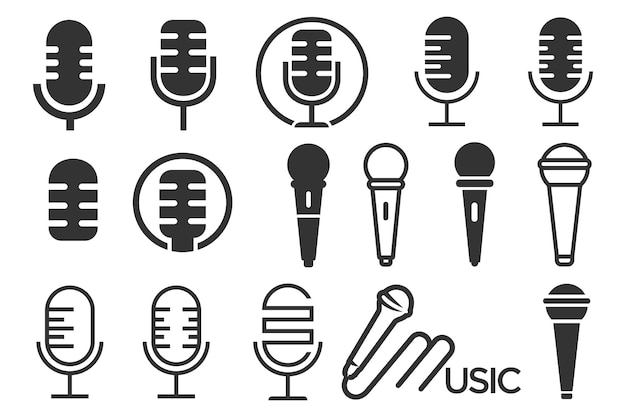 Conjunto de Podcast de design de logotipo de microfone com ilustração vetorial de inspiração de logotipo de microfone